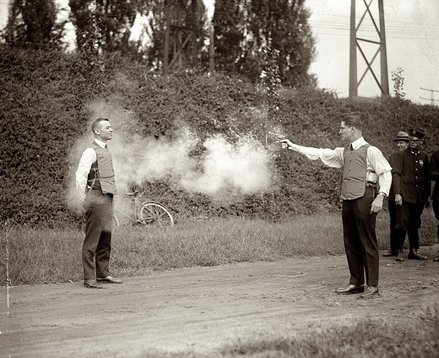 Testing a bulletproof vest, 1923 - Imgur