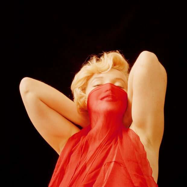 MILTON H GREENE/Playing with a Red Veil, NY, 1957