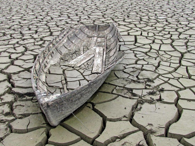 An old boat at the bottom of a drained channel in the Czech Republic.