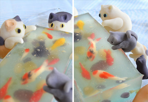 Candy Cats Trying To Catch Goldfish Stuck In Jelly2