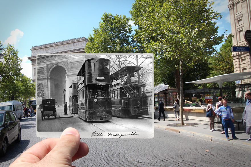 Historyczne i współczesne zdjęcia Paryża