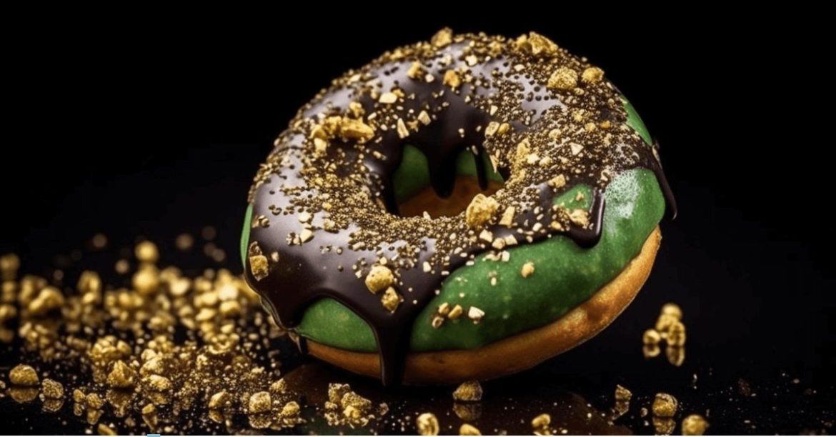 pączek z lukrem i z posypką ze złota