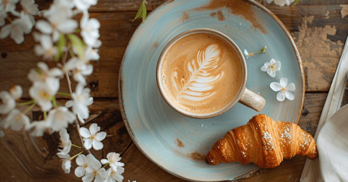 filiżanka kawy na wiosennym stole
